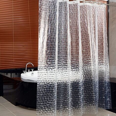 Cortina de ducha de baño, cubo de agua transparente 3D, lavable, antimoho, con 12 ojales y ganchos de plástico, para bañera