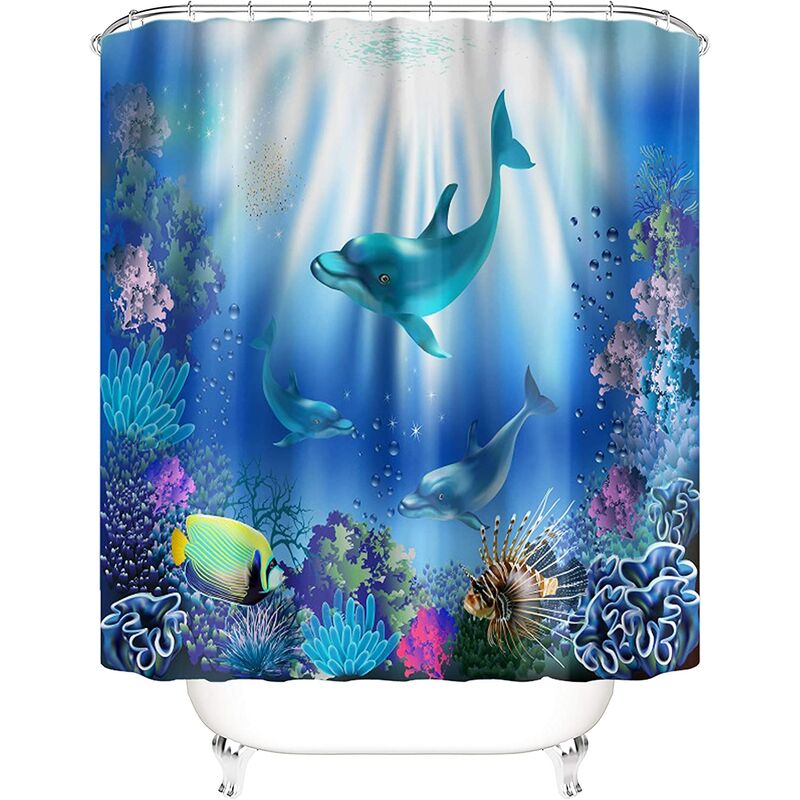 

Cortina de ducha de baño de la serie Marine Life Fish de impresión digital 3D con ganchos