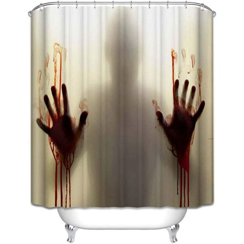 

Cortina de ducha de Halloween - Cortina de ducha Horror Bloody Hands con ganchos para decoración de Halloween, 80x180cm