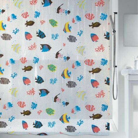 Cortina de ducha de PEVA con diseño de peces, 180 x 200 cm, multicolor