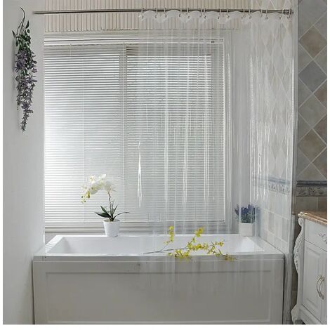 Cortina de ducha de plástico transparente, impermeable, blanca, con forro transparente, cortina de ducha de PEVA resistente al moho para baños de lujo, incluye ganchos, 90 x 180 cm