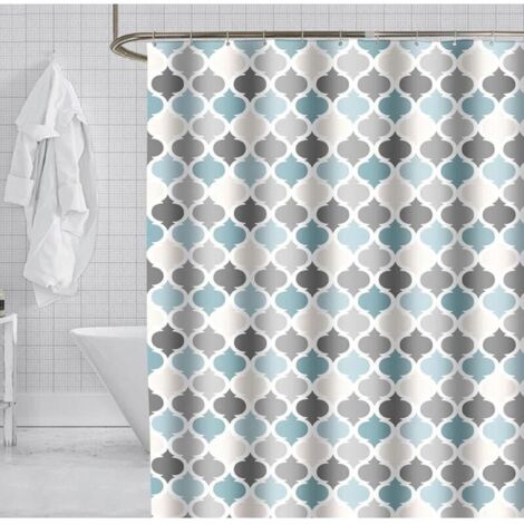 Cortina de ducha de poliéster antimoho de 180 x 180 cm, azul – Incluye 12 ganchos, lavable a máquina.