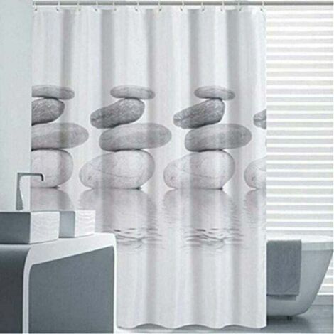 Cortina de ducha de poliéster gris guijarro, resistente al moho, impermeable, lavable, antibacteriana (180 x 180 cm)