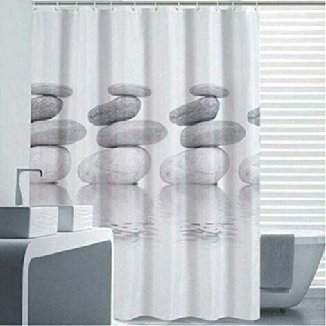 Cortina de ducha de poliéster gris guijarro, resistente al moho, impermeable, lavable y antibacteriana (180 x 180 cm).