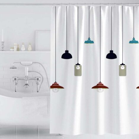 Cortina de ducha de poliéster lavable a máquina, 180 x 200 cm, con dobladillo con peso y 12 ganchos, diseño de araña blanca.