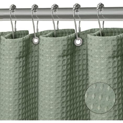 Cortina de ducha de poliéster lavable con 12 anillas, impermeable, para ducha y bañera, 180 x 200 cm, diseño de panal verde