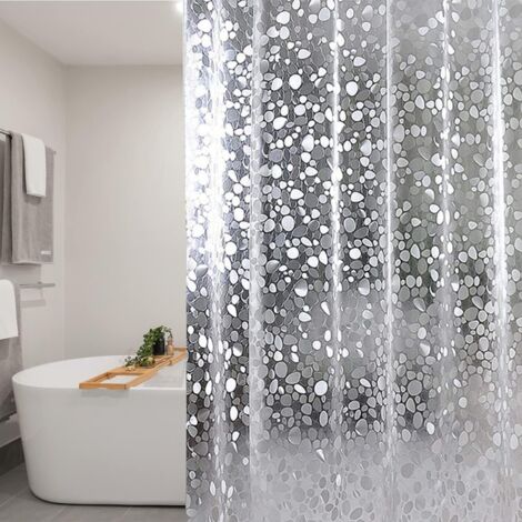 Cortina de ducha de PVC transparente con efecto 3D, resistente al moho, con 12 ganchos impermeables, 180 cm x 200 cm