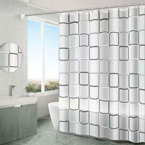 Cortina de ducha de secado rápido, tejido de poliéster impermeable, lavable a máquina, cortinas de baño semitransparentes con 12 ganchos, 200 x 200 cm, color blanco