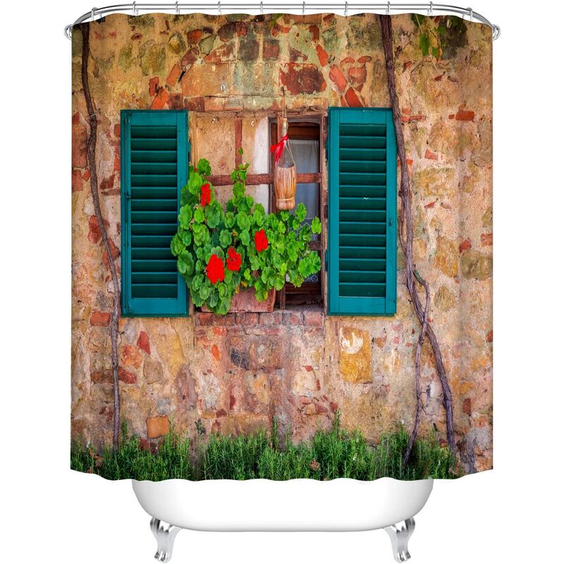 

Cortina de ducha de tejido de poliéster con motivos florales y ganchos - 180 x 180 cm