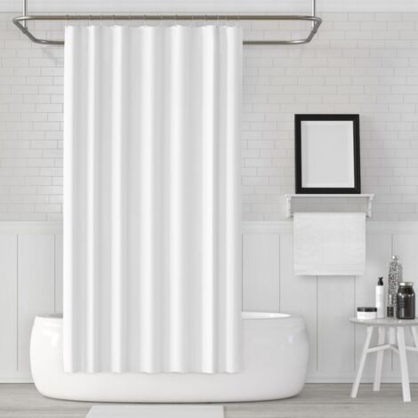 Cortina de ducha de tela blanca, impermeable y resistente al moho, lavable a máquina, con 8 ganchos inoxidables y dobladillo con peso en la parte inferior, 100 x 180 cm