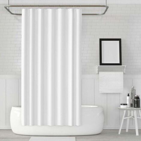 Cortina de ducha de tela blanca, impermeable y resistente al moho, lavable a máquina, con 8 ganchos inoxidables y dobladillo con peso en la parte inferior, 100 x 180 cm