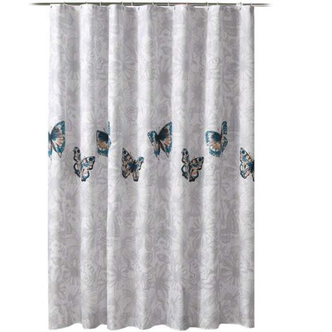 Cortina de ducha floral KZQ, lirio sobre mariposas, cortina de ducha de tela decorativa para baño con ganchos, 183 cm de ancho x 183 cm de largo