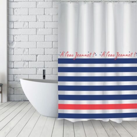 Cortina de ducha francesa de poliéster 180x200 cm JEANNOT azul, blanco y rojo MSV