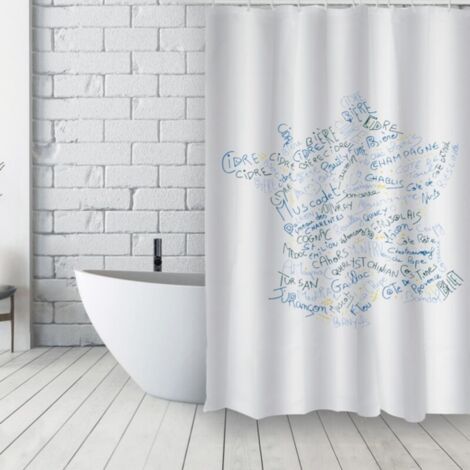 Cortina de ducha francesa de poliéster 180x200 cm VITIS Azul y Blanco MSV