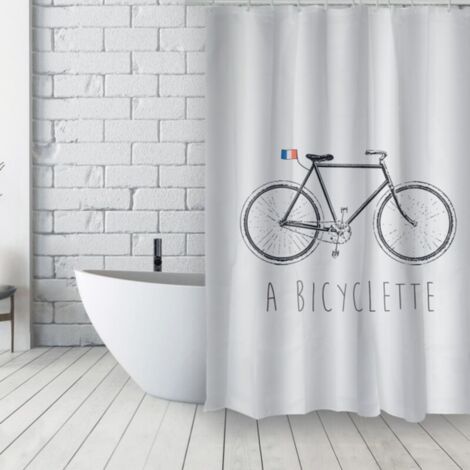 Cortina de ducha francesa de poliéster 180x200cm BICYCLETTE azul y blanco MSV