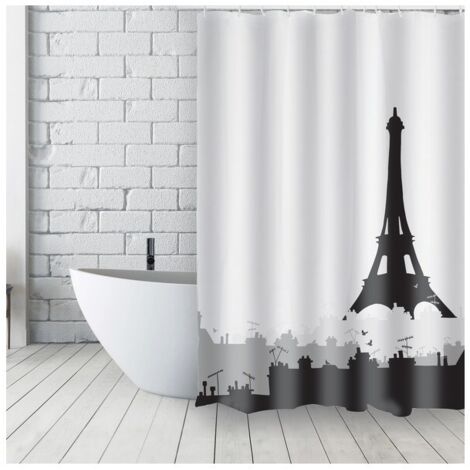 Cortina de ducha francesa Poliéster 180x200cm TOITS PARISIENS Blanco y negro MSV