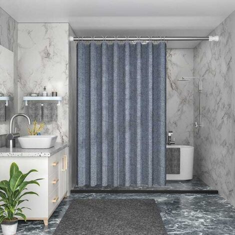 Cortina de ducha gruesa azul, impermeable y resistente al moho, 200180 cm, cortina de ducha gruesa, efecto lino impermeable, cortina de poliéster