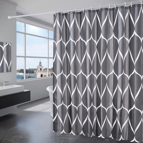 Cortina de ducha impermeable de poliéster grueso simple de 180 x 200 cm (Black Smart), cortina de ducha de tela de poliéster impermeable, lavable a máquina