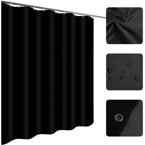 Cortina de ducha impermeable y antibacteriana de poliéster de color liso para baños, incluye ganchos – negro/blanco/gris