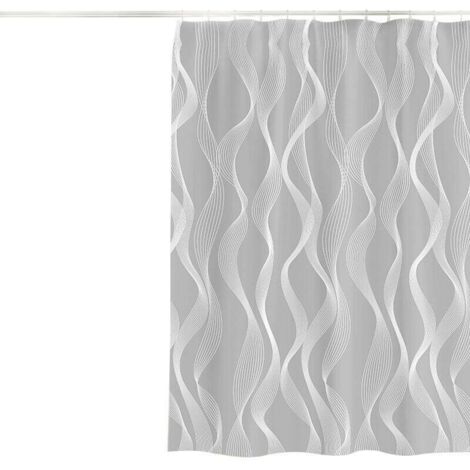 Cortina de ducha KZQ, 180 x 200 cm, lavable a máquina, de poliéster, con dobladillo con peso y 12 ganchos, color gris curvo.