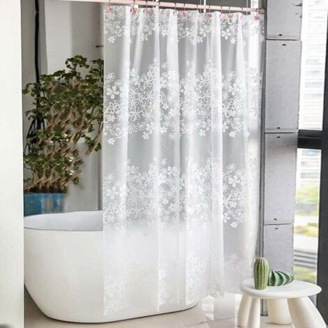Cortina de ducha KZQ de 300 x 200 cm, resistente al moho, impermeable, con diseño de flores, ancha, con ganchos en forma de U, blanca, lavable.
