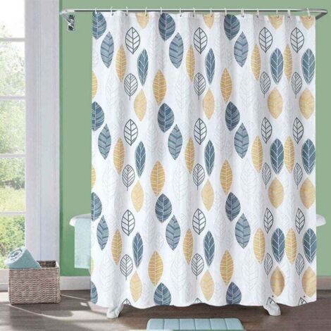 Cortina de ducha KZQ para baño, diseño geométrico de hojas y flores, tela de poliéster impermeable, 180 x 180 cm