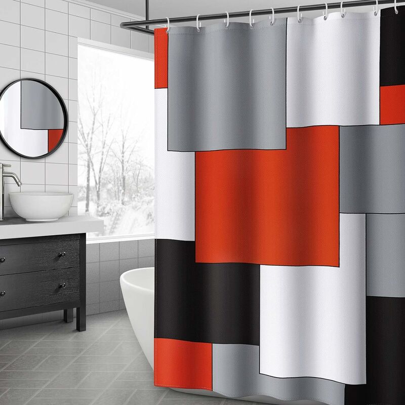 

Cortina de ducha moderna Mid Century, accesorios de baño rojos, juego de cortina de ducha negra y gris con 12 ganchos, 72 x 72 pulgadas (rojo)
