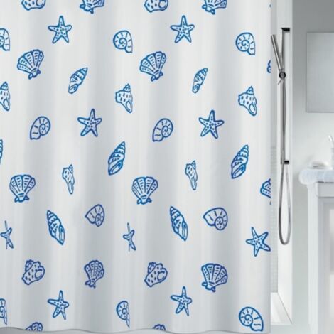 Cortina de ducha Poliéster CONCHA 180x200cm Azul y Blanco Spirella