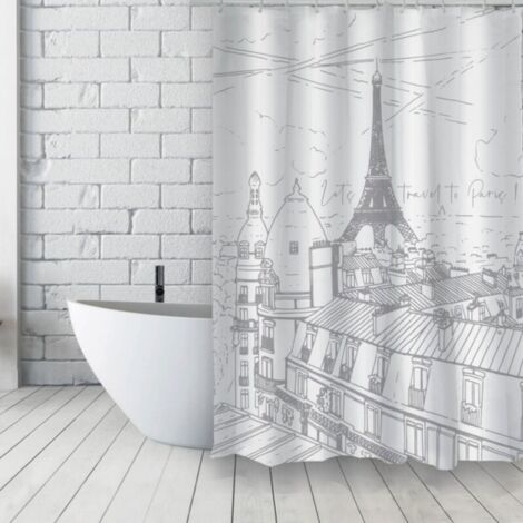 Cortina de ducha Poliéster francés 180x200cm ESQUISSE Estampado plateado MSV
