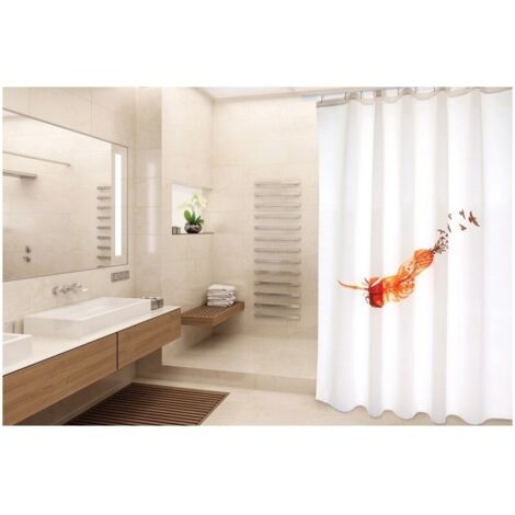 Cortina de ducha Poliéster INDIA 180x200cm CALIDAD PREMIUM Naranja y Blanco - Anillas incluidas MSV