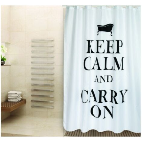 Cortina de ducha Poliéster KEEP CALM 180x200cm CALIDAD PREMIUM Blanco y Negro - Anillas incluidas MSV