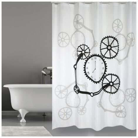 Cortina de ducha Poliéster ROTOR 180x200cm CALIDAD PREMIUM Blanco y Negro - Anillas incluidas MSV