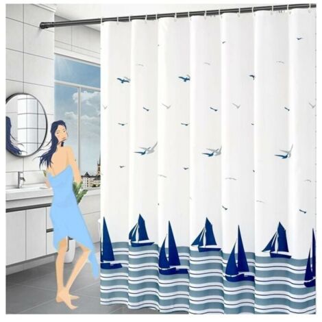 Cortina de ducha resistente al moho de 130 x 200 cm con dobladillo con peso, impermeable y lavable, de poliéster con motivos oceánicos para bañeras y duchas.