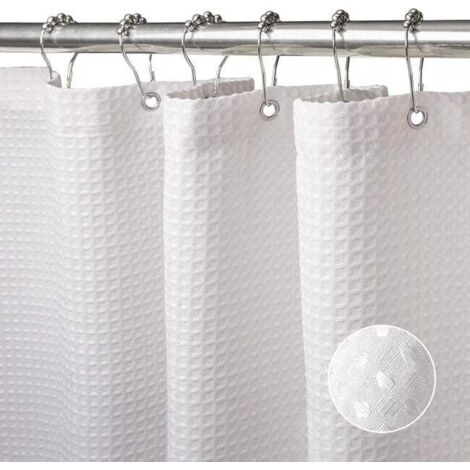 Cortina de ducha tipo gofre de 180x180 cm (blanca) con anillas metálicas, cortina de ducha para bañera antimoho, cortina de baño de tela resistente para bañera.