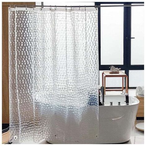 Cortina de ducha transparente, 180 x 180 cm, 3D, PEVA, resistente al moho, antibacteriana, impermeable, lavable, con anillas para bañera, sin PVC.
