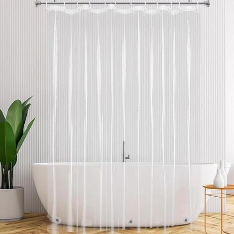 Cortina de ducha transparente de PEVA, impermeable y resistente al moho, con 12 anillas, para baño, bañera o ducha, 180 x 180 cm.