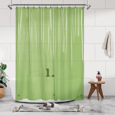 Cortina de ducha verde transparente: cortina de ducha premium de PEVA, impermeable y ligera.