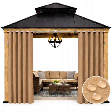 Cortina de jardín de 155x220 cm, impermeable, con ojales para cenador, color beige, 1 unidad.