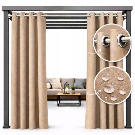 Cortina de jardín impermeable de 155x200 cm con ojales para terraza o balcón, color beige.