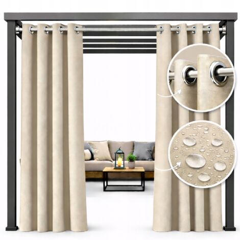 Cortina de jardín impermeable de 155x230 cm con ruedas para terraza o balcón, color beige claro, 1 unidad.