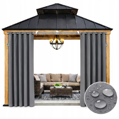 Cortina de jardín impermeable de 155x240 cm con ojales, gris oscuro, 1 unidad.