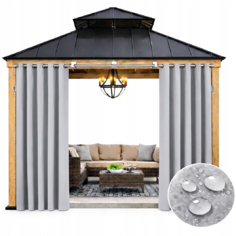 Cortina de jardín impermeable de 200x180 cm con ojales, gris claro, 1 unidad.