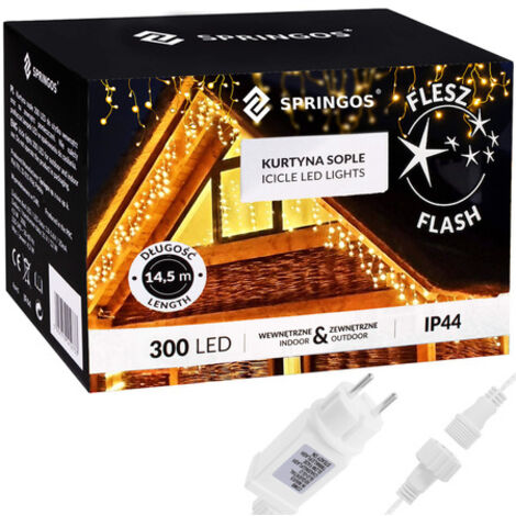 Cortina de luces LED 300 blanco cálido, guirnalda de flash blanco frío, luces interiores y exteriores en forma de copos de nieve.