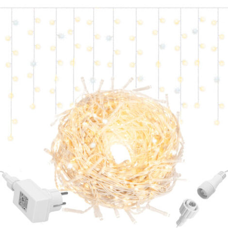 Cortina de luces LED 500 blancas cálidas, guirnalda de destellos blancos fríos, luces interiores y exteriores en forma de copos de nieve.