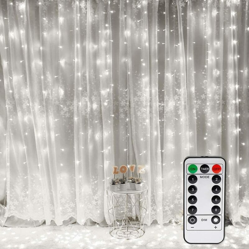 

Cortina de luces LED USB 3 m x 3 m, 300 LED Cortina de luces de hadas con 8 modos de luces de cadena para decoración de fiestas Interior de