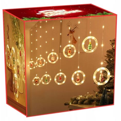 CORTINA DE LUZ CON FIGURAS GUIRNALDA NAVIDEÑA PARA VENTANA, BALCÓN, EXTERIOR