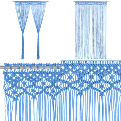Cortina de macramé algodón azul 140x240 cm - Cortina azul - Decoración de hogar