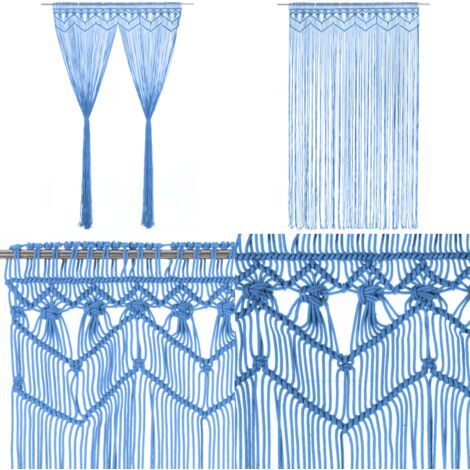 Cortina de macramé algodón azul 140x240 cm - Cortina azul - Decoración de hogar