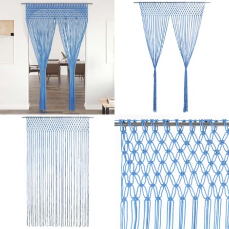 Cortina de macramé algodón azul 140x240 cm - Cortina azul - Decoración de hogar