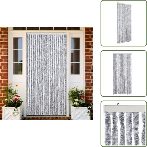 Cortina de polipropileno - vidaXL Cortina mosquitera de chenilla blanca y gris 90x220 cm - Cortina de chenilla
